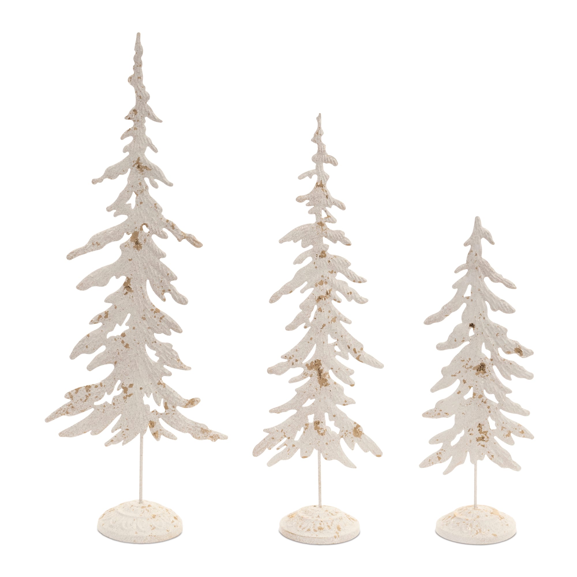 Distressed with Gold Accents Metal Pine Trees Set